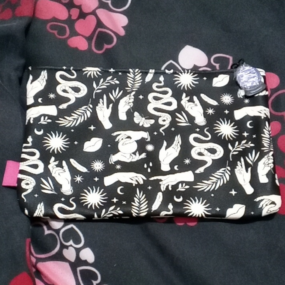 Mystical Black and White Pouch with Purple Charm